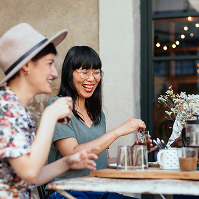 woman dining outdoors